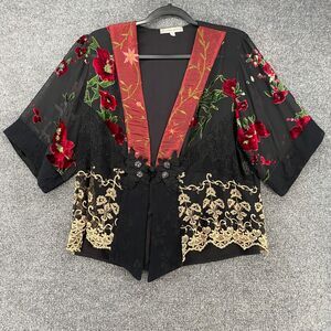 Spencer Alexis Kimono Womens M Red Black Patchwork Lace‎ Fairy Mystic Romantic
